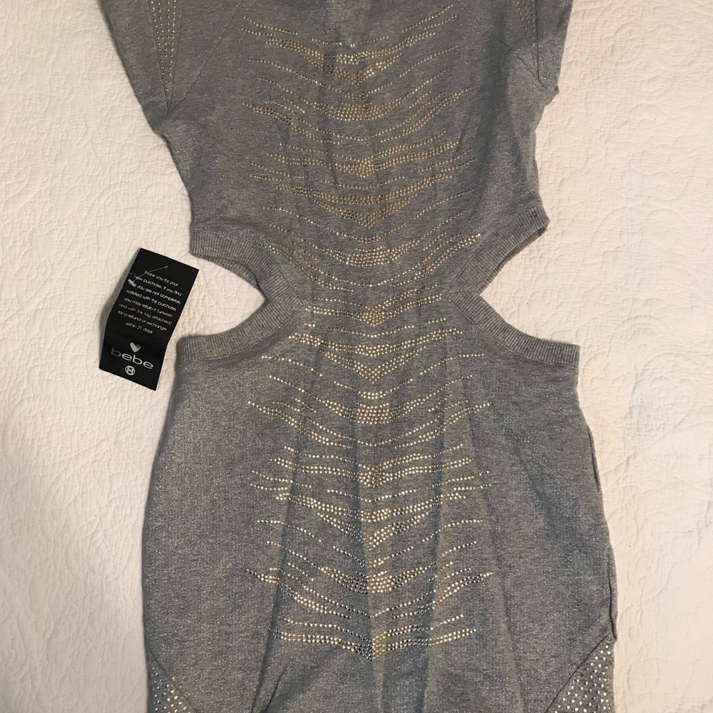 BEBE ADDICTION clubbing cut out silver gray mini